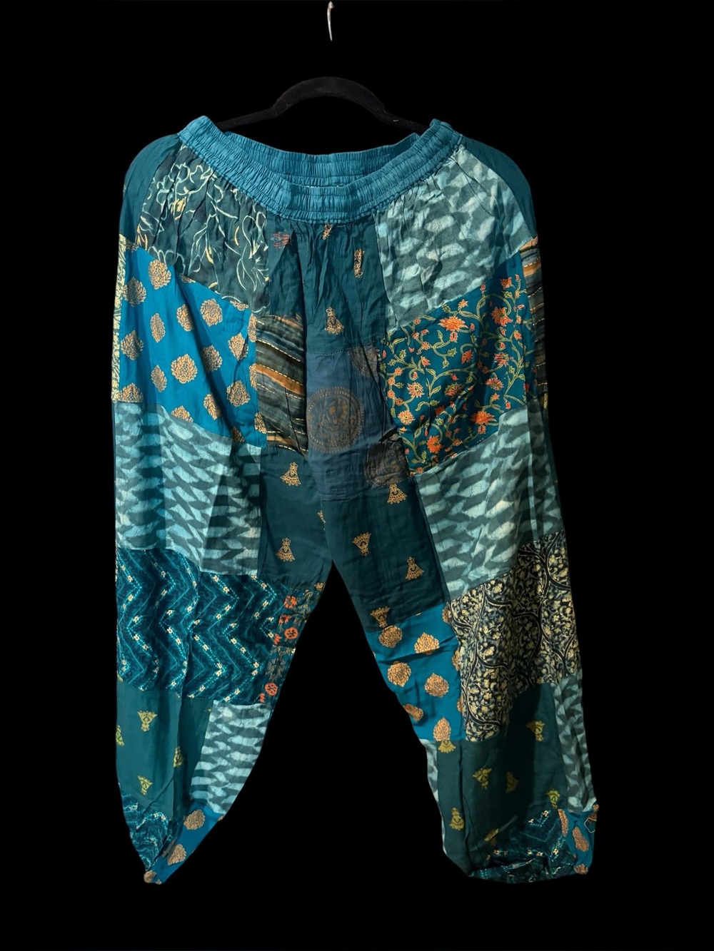 Teal #6 NWT 100% rayon patchwork jogger bottom pants